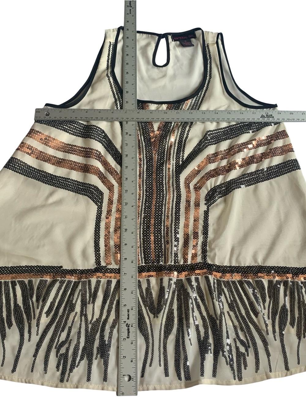 Material Girl Semi Sheer Sequin Tunic Tank Topper Event Party Cream Black S - Picture 12 of 14